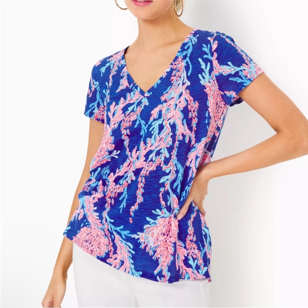 Lilly Pulitzer Etta V-Neck in Borealis Blue Swim On Over XXL